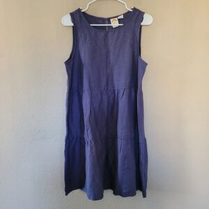C&C California Linen Dress Size Medium Navy Blue Tiered Boho Spring Lightweight